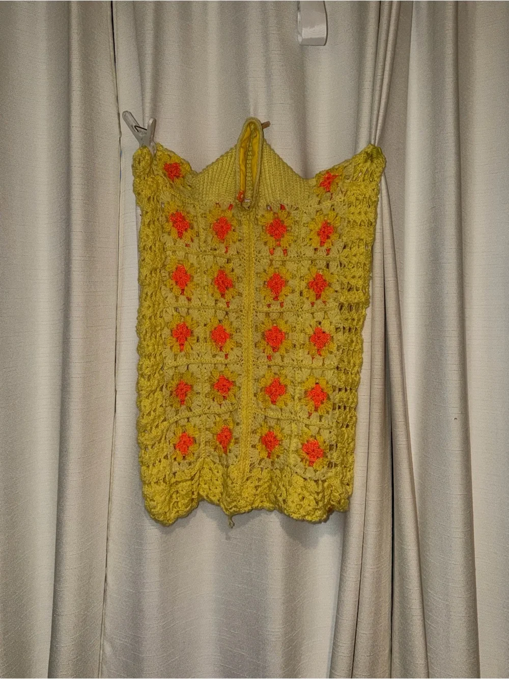 Vintage Handmade Crochet Baby Bunting Sleep Sack Yellow Orange Floral Zip 29”